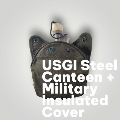 Vintage US Military Aluminum Canteen Wyott 1966 Cup OD Canvas Cover ALICE Clips