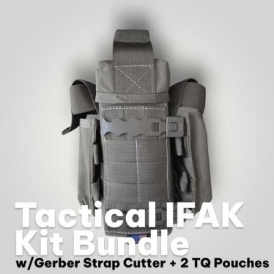 Tactical IFAK Kit Bundle w/ Gerber Strap Cutter + 2 TQ Pouches MOLLE Tan